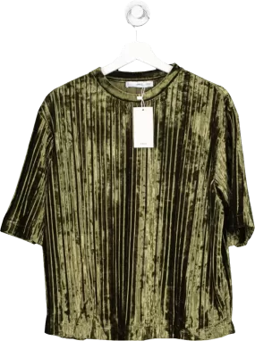 MANGO Green Velvet Plisse T-shirt BNWT  UK XS