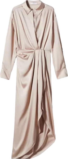 MANGO Nude Side Slit Satin Dress BNWT UK 12