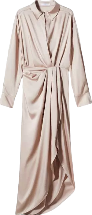 MANGO Nude Side Slit Satin Dress BNWT UK 12