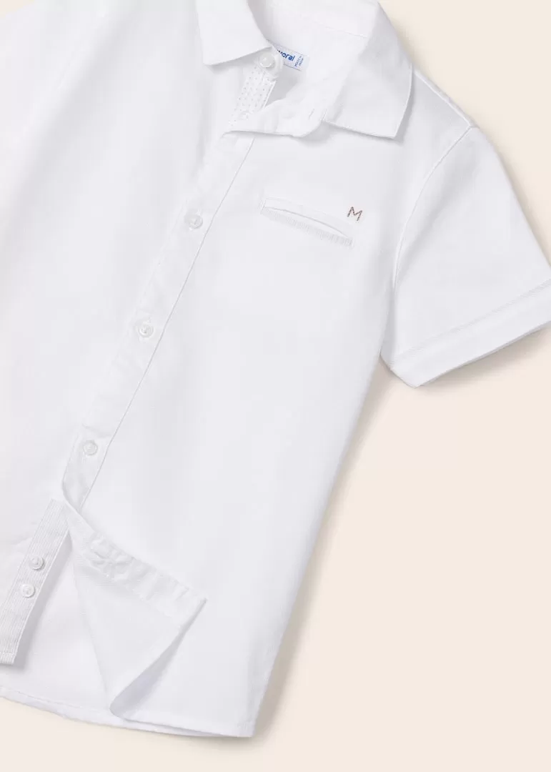 Mayoral Mini Short Sleeve Dress Shirt_ White 3159