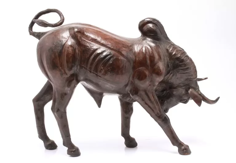 Modern Leather Clad Brahma Bull Sculpture