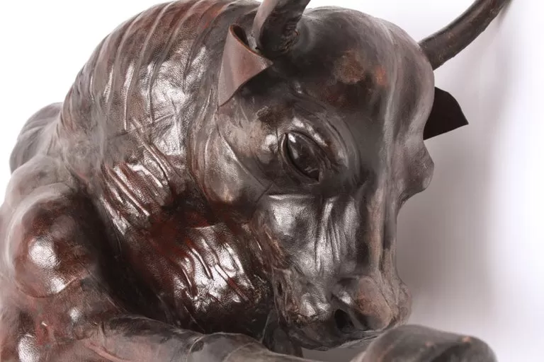 Modern Leather Clad Brahma Bull Sculpture