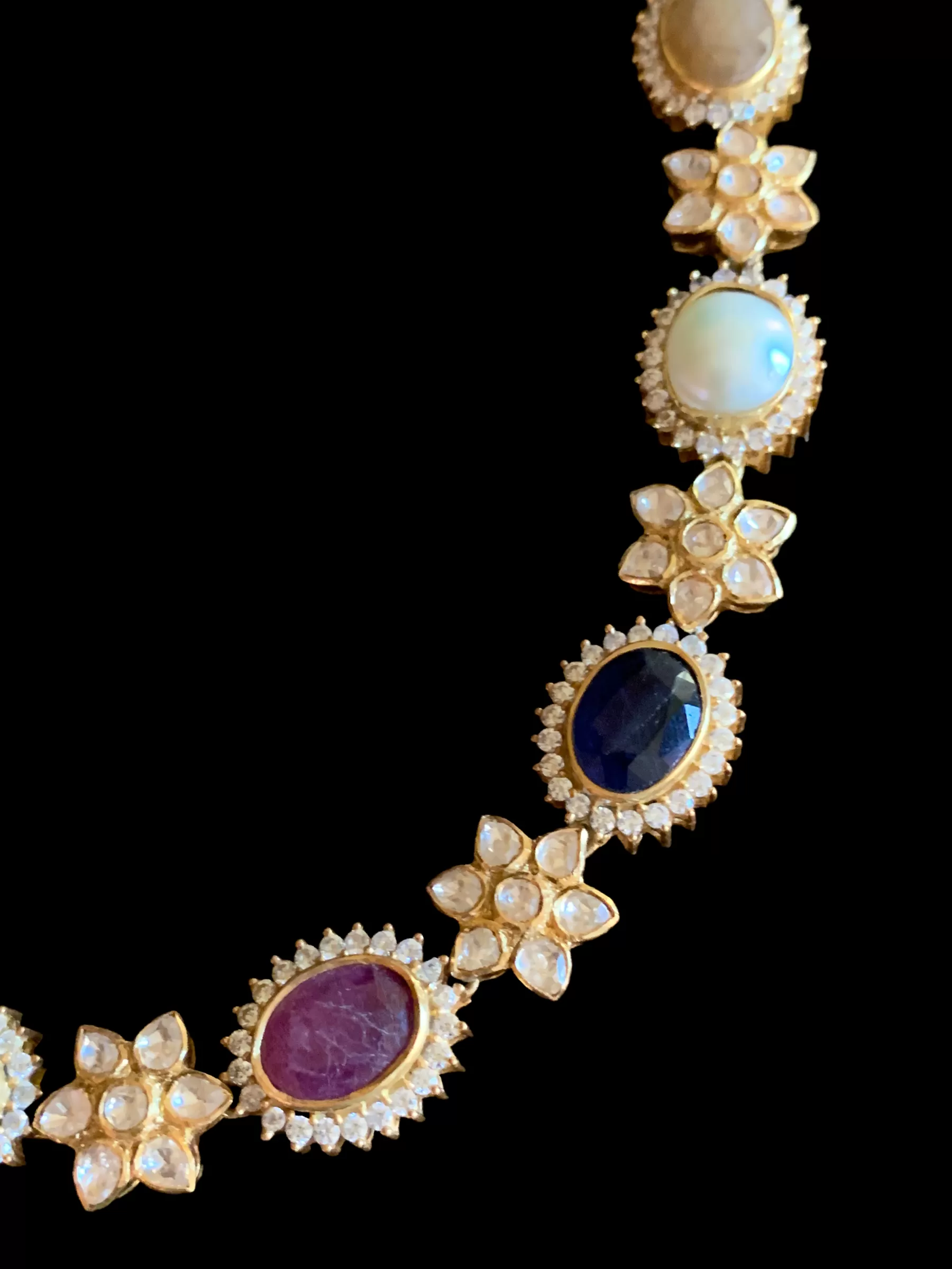 Navratan gold plated silver necklace in mossianite