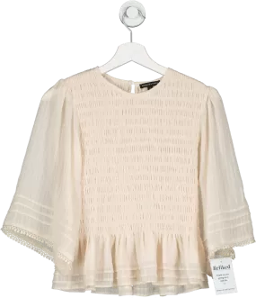 Noughts & Kisses Rosa Beige Shirred Frill Top UK S