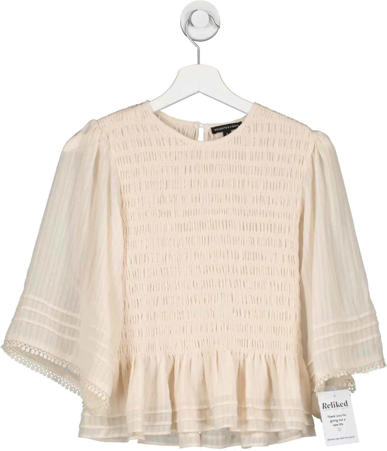 Noughts & Kisses Rosa Beige Shirred Frill Top UK S