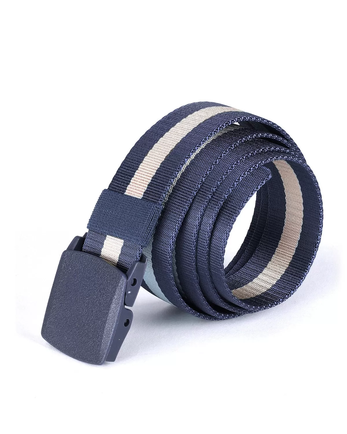 One Size Adjustable Strap Stripe Nylon Web Belt with Plastic Buckle