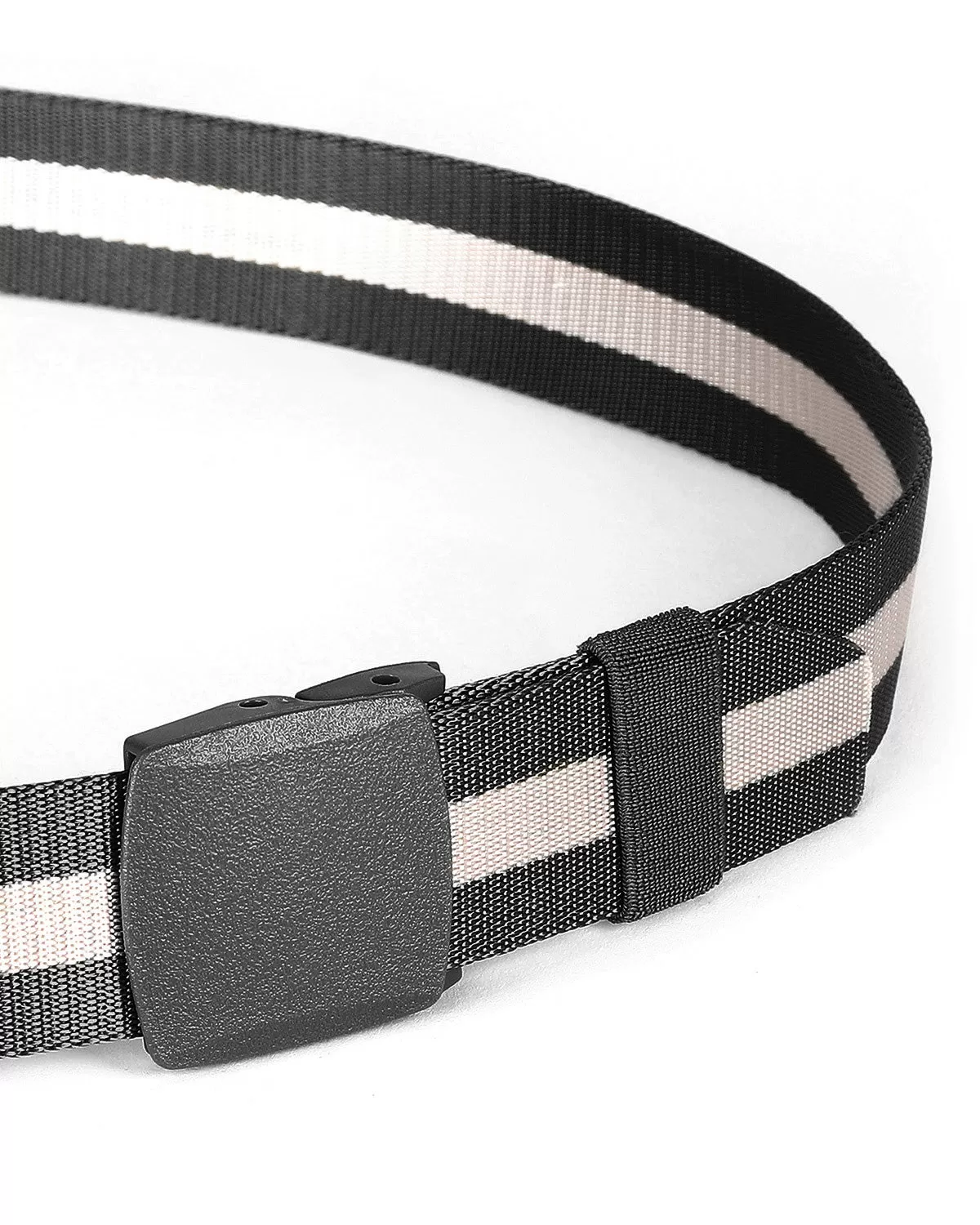 One Size Adjustable Strap Stripe Nylon Web Belt with Plastic Buckle