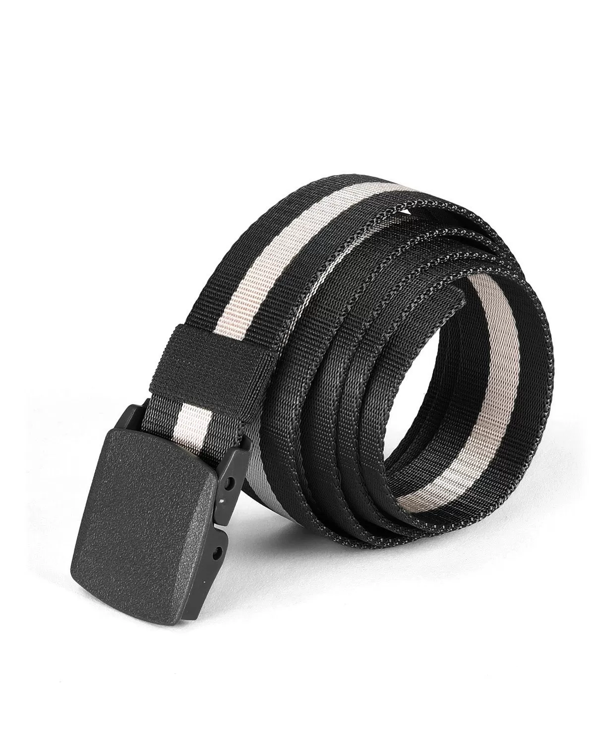 One Size Adjustable Strap Stripe Nylon Web Belt with Plastic Buckle