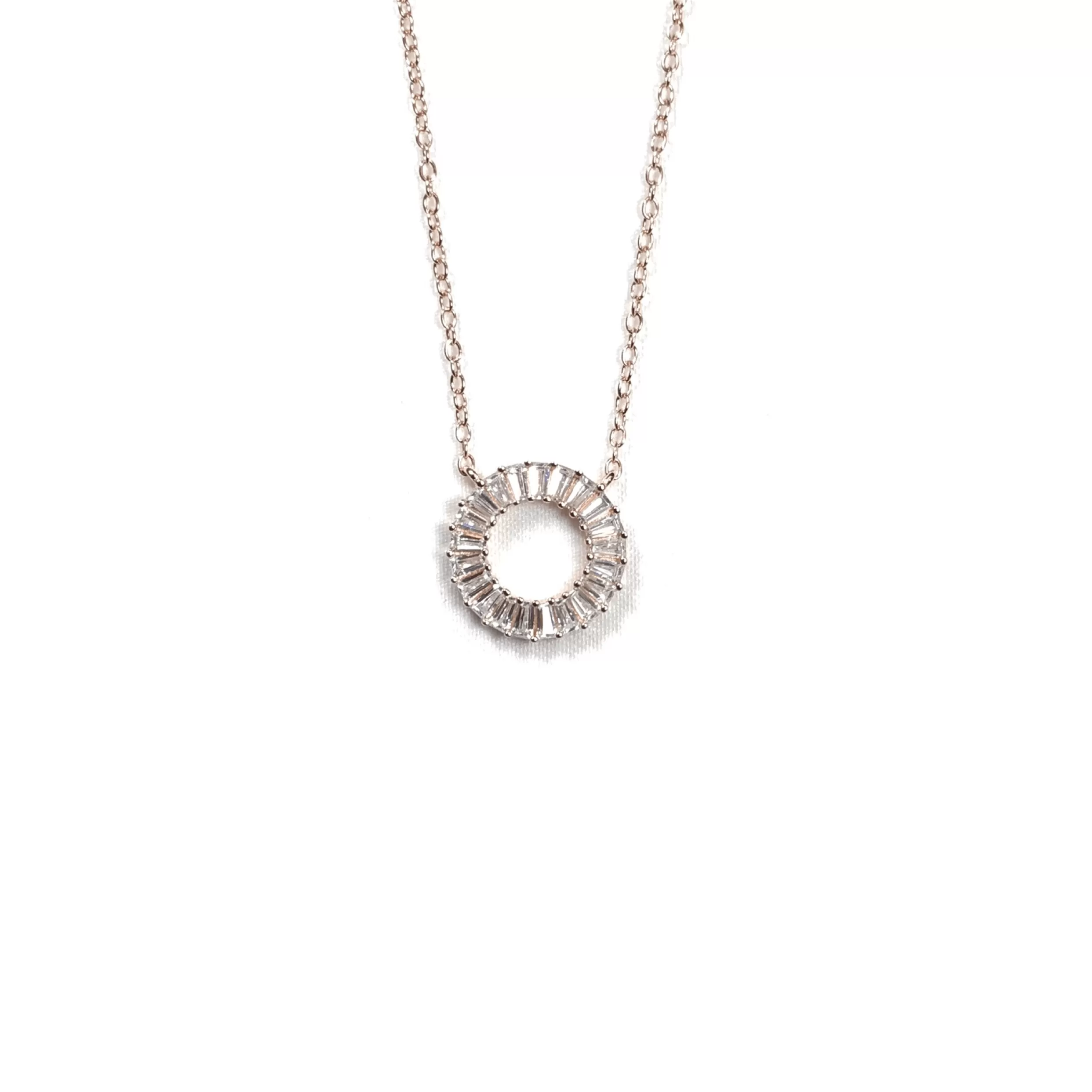 Open Circle Necklace With CZ Baguette Border