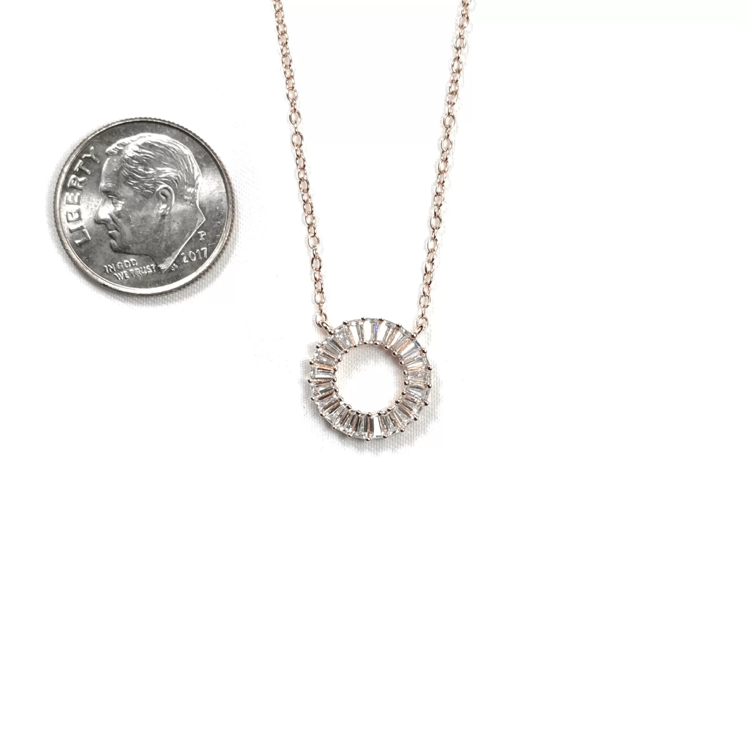 Open Circle Necklace With CZ Baguette Border