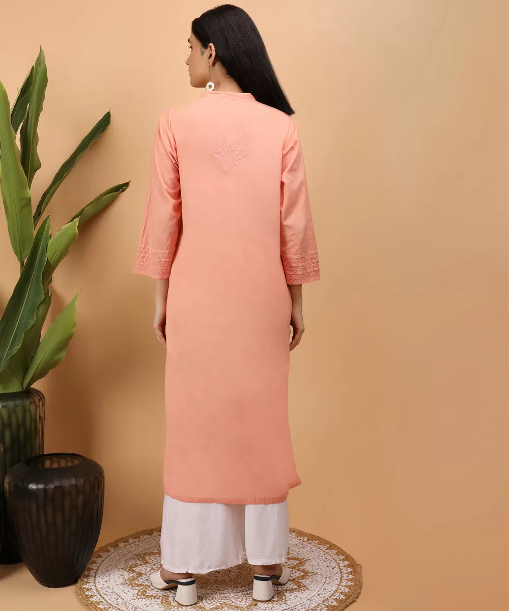 Orange cotton handembroidery chikankari kurti