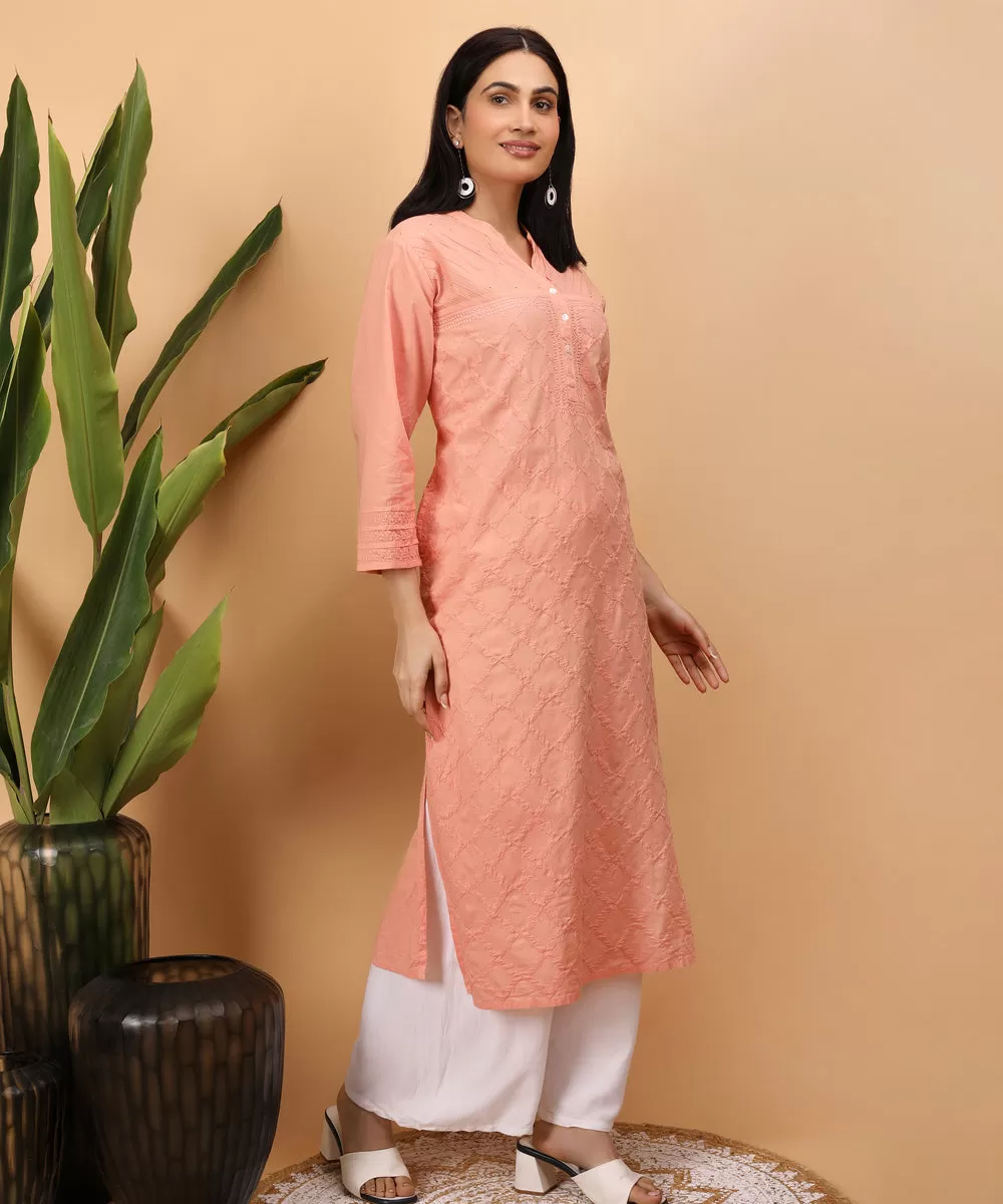 Orange cotton handembroidery chikankari kurti