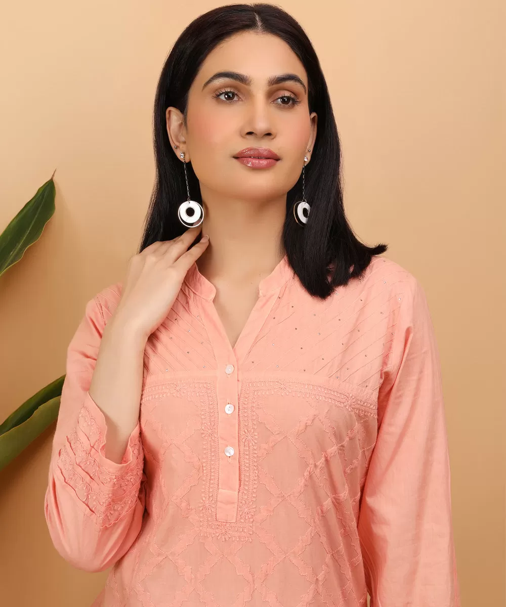 Orange cotton handembroidery chikankari kurti