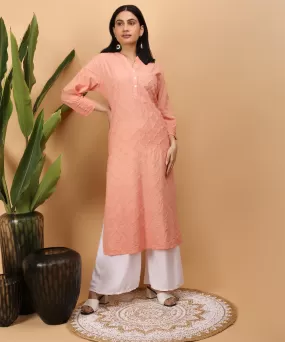 Orange cotton handembroidery chikankari kurti