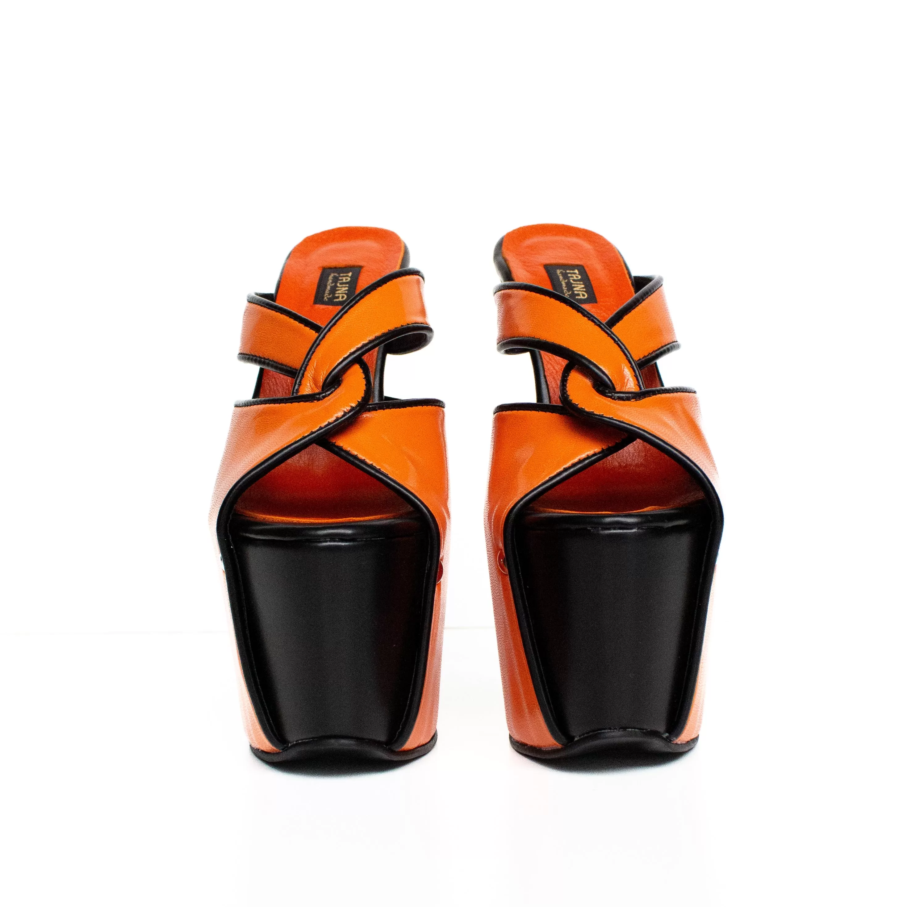 Orange Matte Black Detail Platform Mules