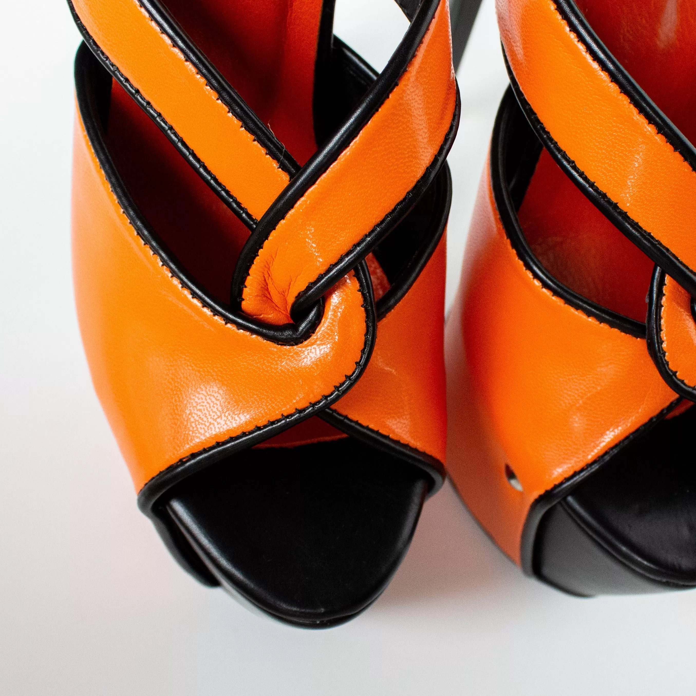 Orange Matte Black Detail Platform Mules