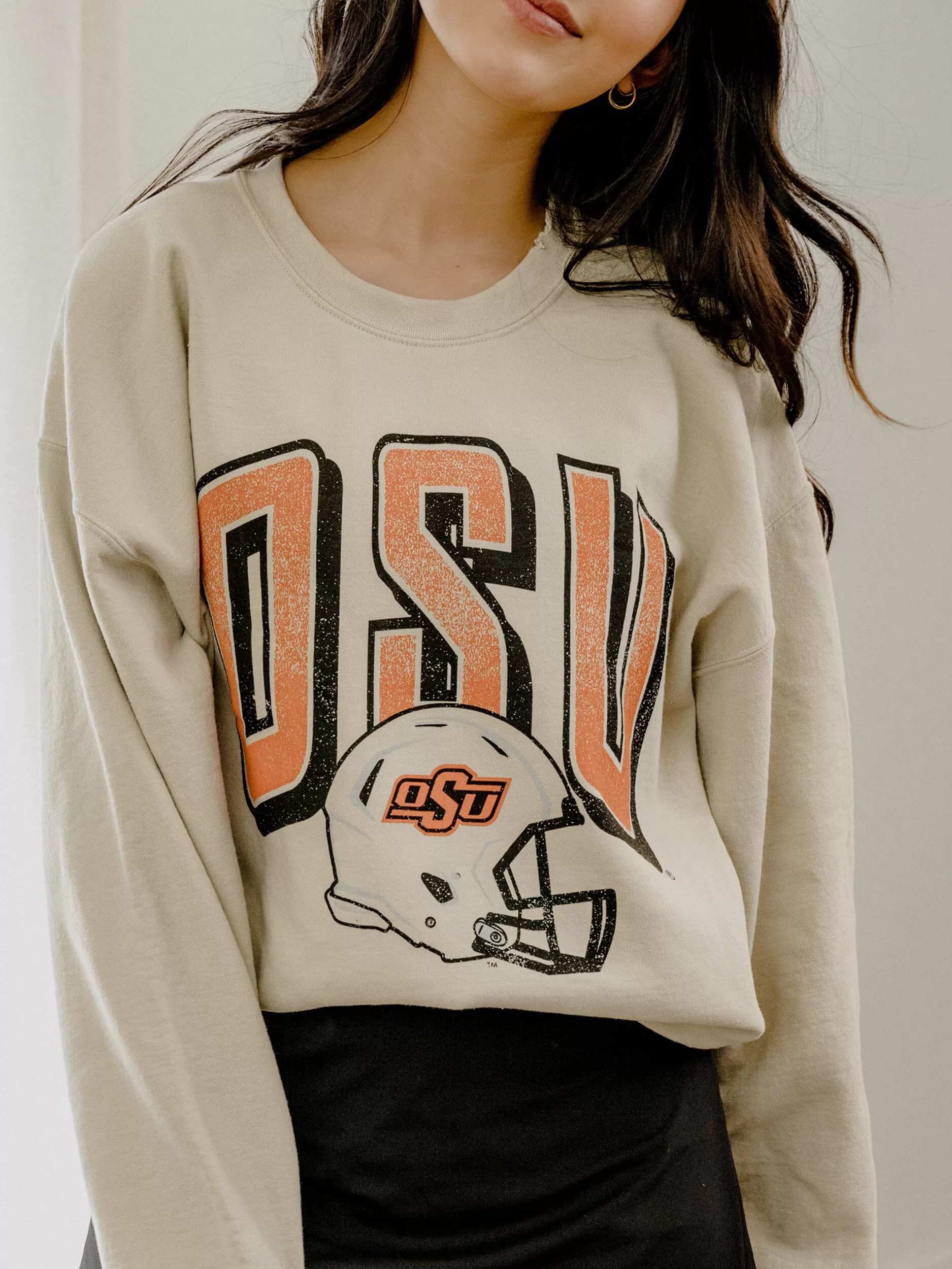 OSU Cowboys Helmet Fade Sand Thrifted Sweatshirt