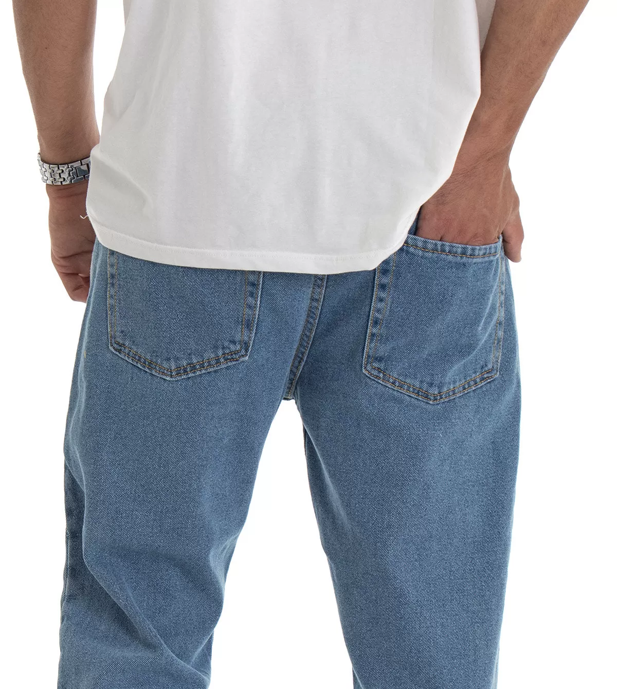 Pantaloni Jeans Uomo Loose Fit Denim Taglio Al Ginocchio Cinque Tasche Casual GIOSAL-P3018A