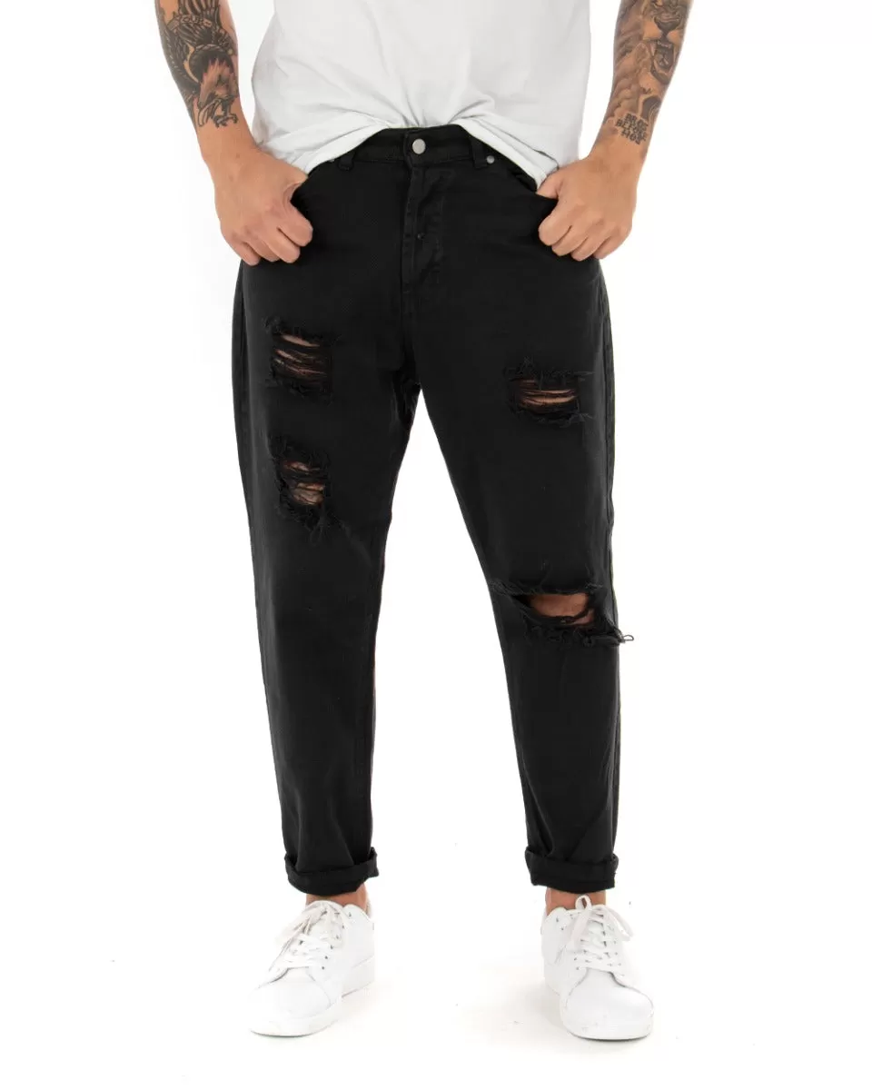 Pantaloni Jeans Uomo Loose Fit Nero Con Rotture Cinque Tasche Casual GIOSAL-P4085A