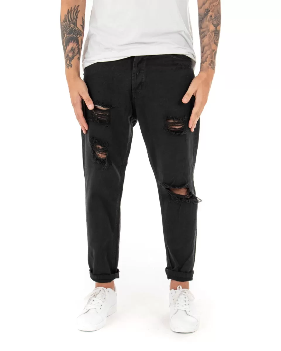 Pantaloni Jeans Uomo Loose Fit Nero Con Rotture Cinque Tasche Casual GIOSAL-P4085A