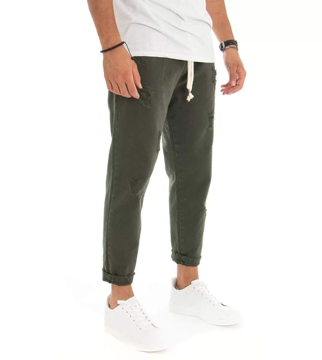 Pantaloni Jeans Uomo Regular Fit Verde Pantalaccio Bull Con Rotture Casual GIOSAL-P3068A