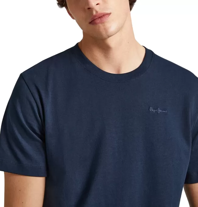 Pepe Jeans men's short sleeve t-shirt with embroidered logo Connor PM509206 594 blue