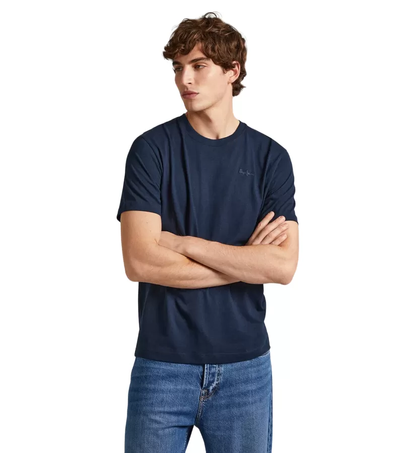 Pepe Jeans men's short sleeve t-shirt with embroidered logo Connor PM509206 594 blue