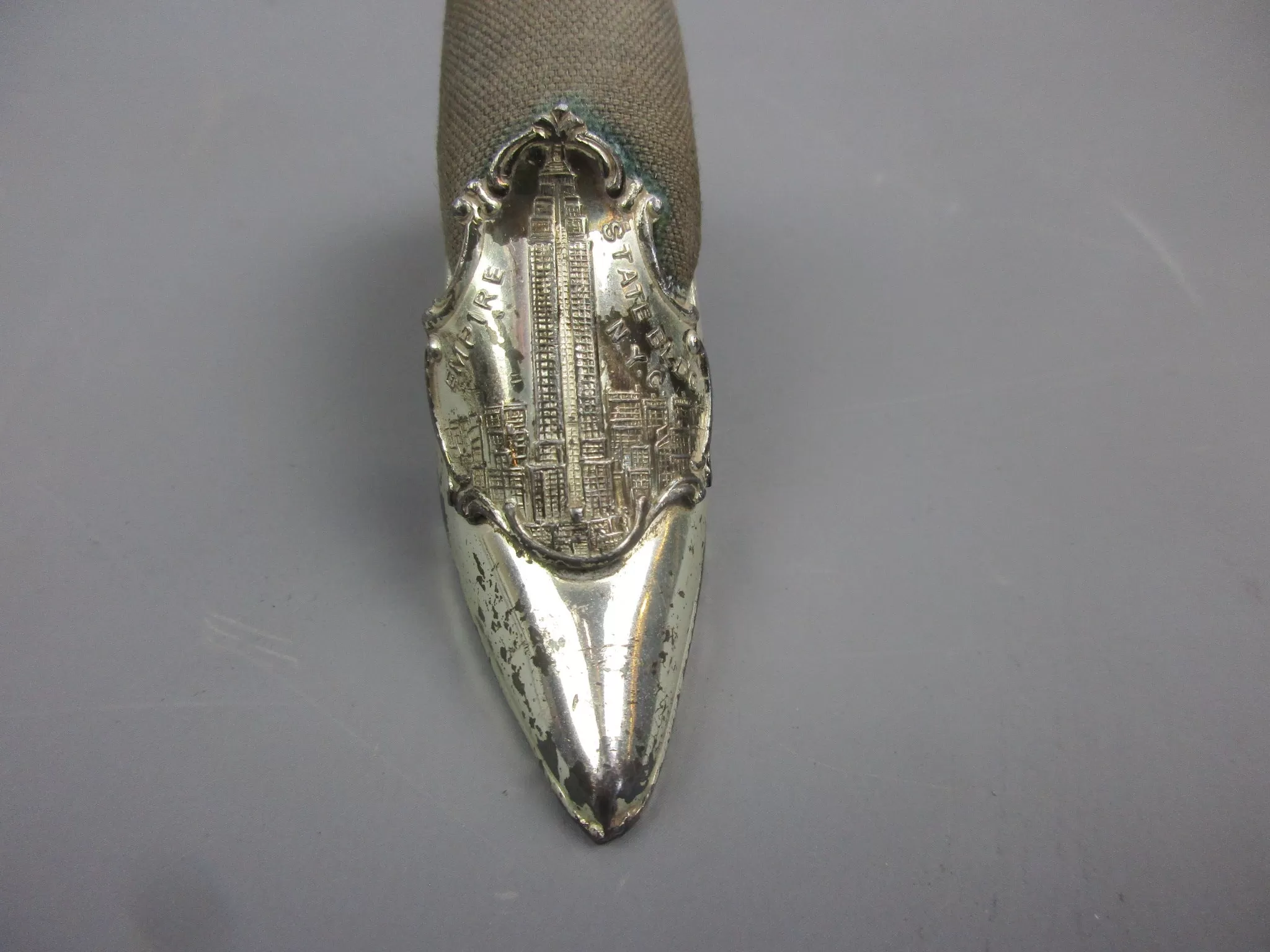 Silver Plated Shoe Design Empire State Building Pin Cushion Antique c1930