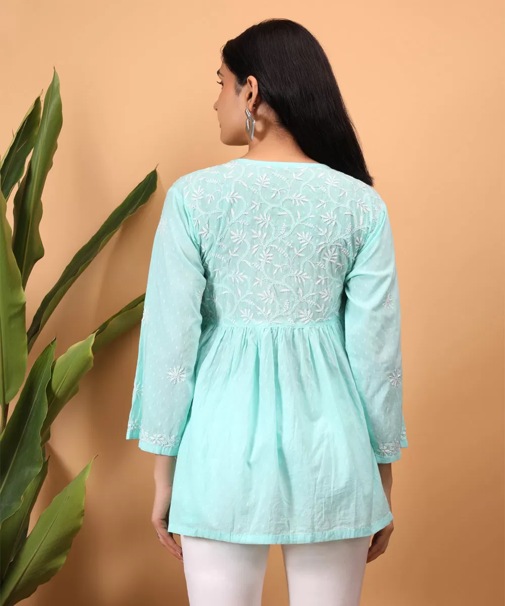 Sky blue hand embroidered chikankari cotton angrakha top