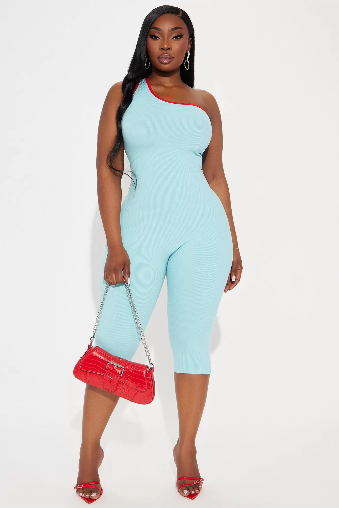 Steph Snatched Capri Jumpsuit - Turquoise/combo