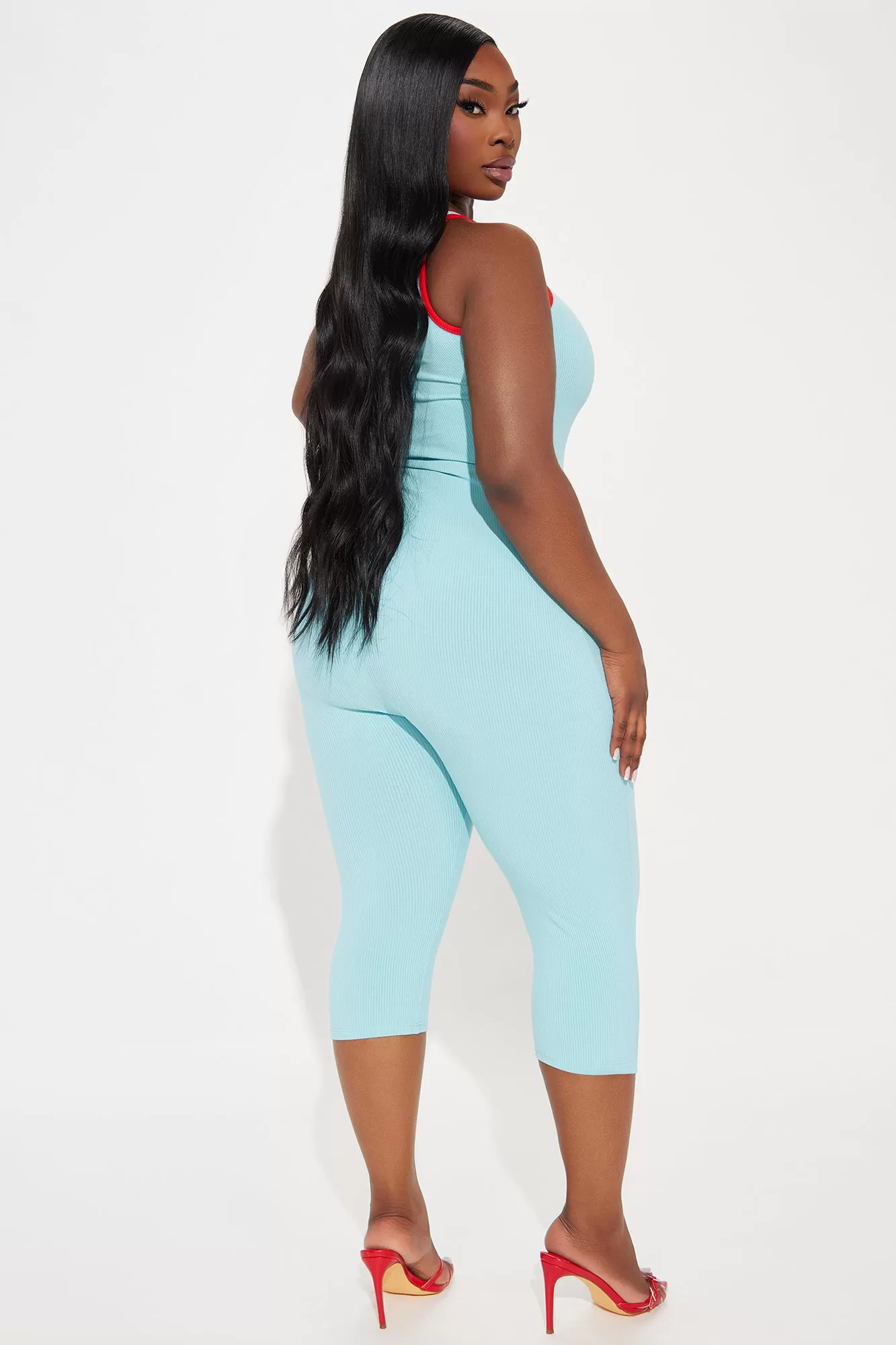 Steph Snatched Capri Jumpsuit - Turquoise/combo