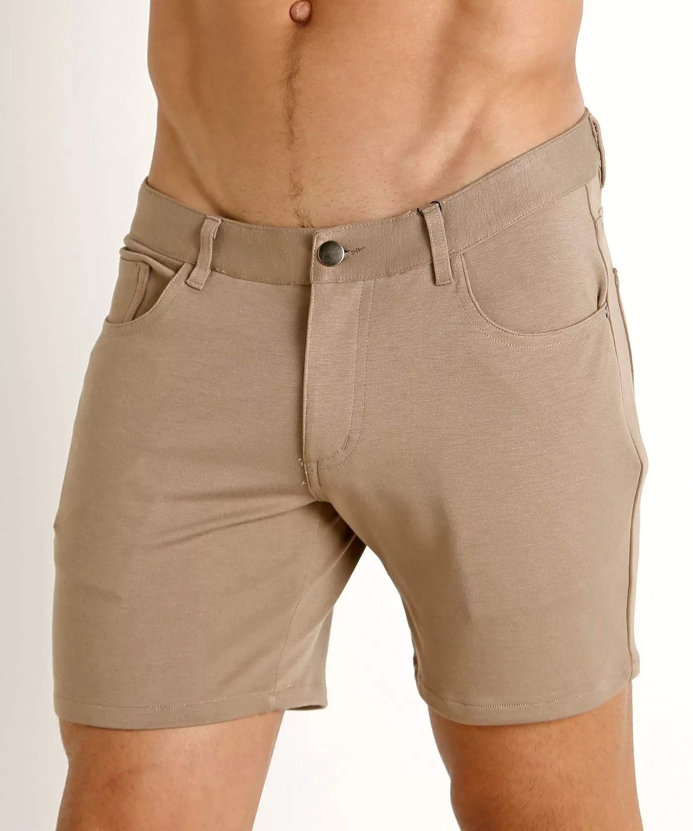 Stretch Knit Shorts (5 inseam) (Dark Khaki)