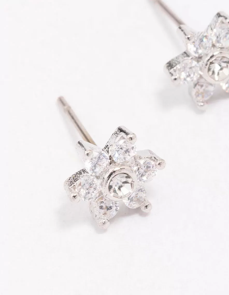 Surgical Steel Cubic Zirconia Flower Stud Earrings