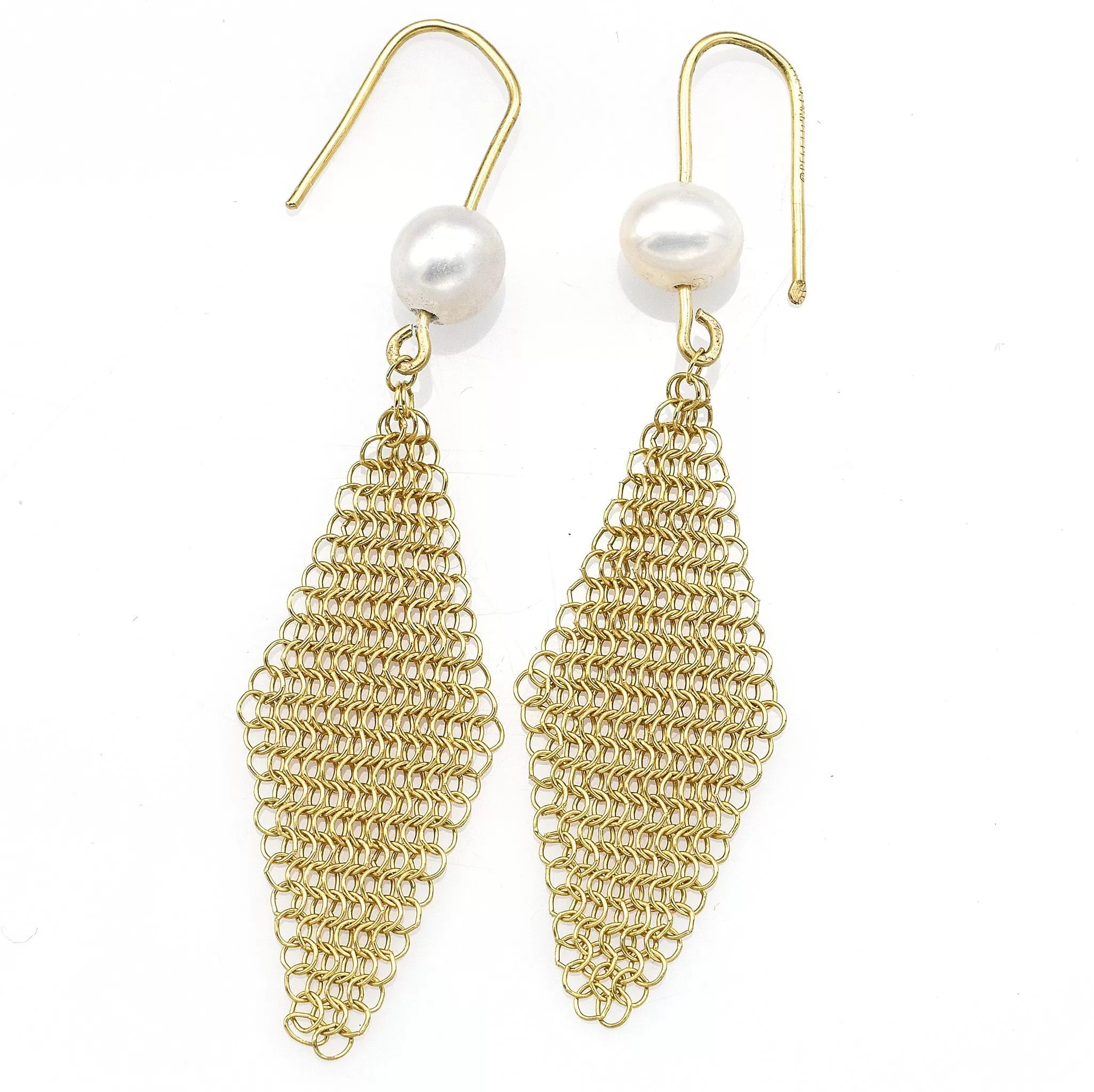 Tiffany & Co. Elsa Peretti 18K Yellow Gold Sea Pearl Mesh Dangle Earrings