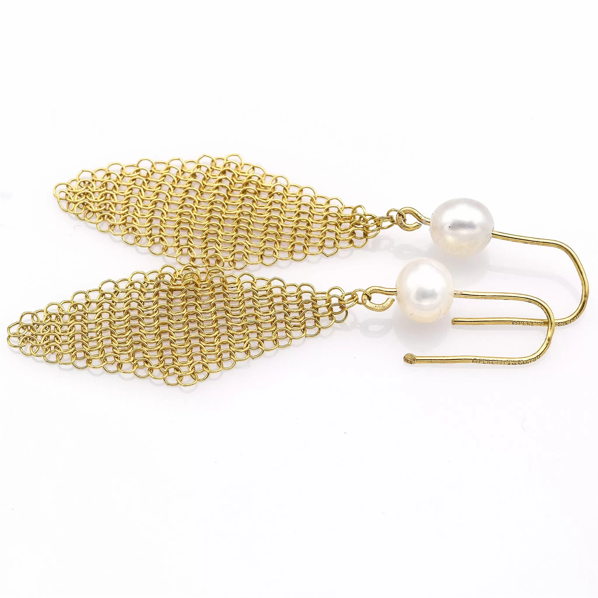 Tiffany & Co. Elsa Peretti 18K Yellow Gold Sea Pearl Mesh Dangle Earrings