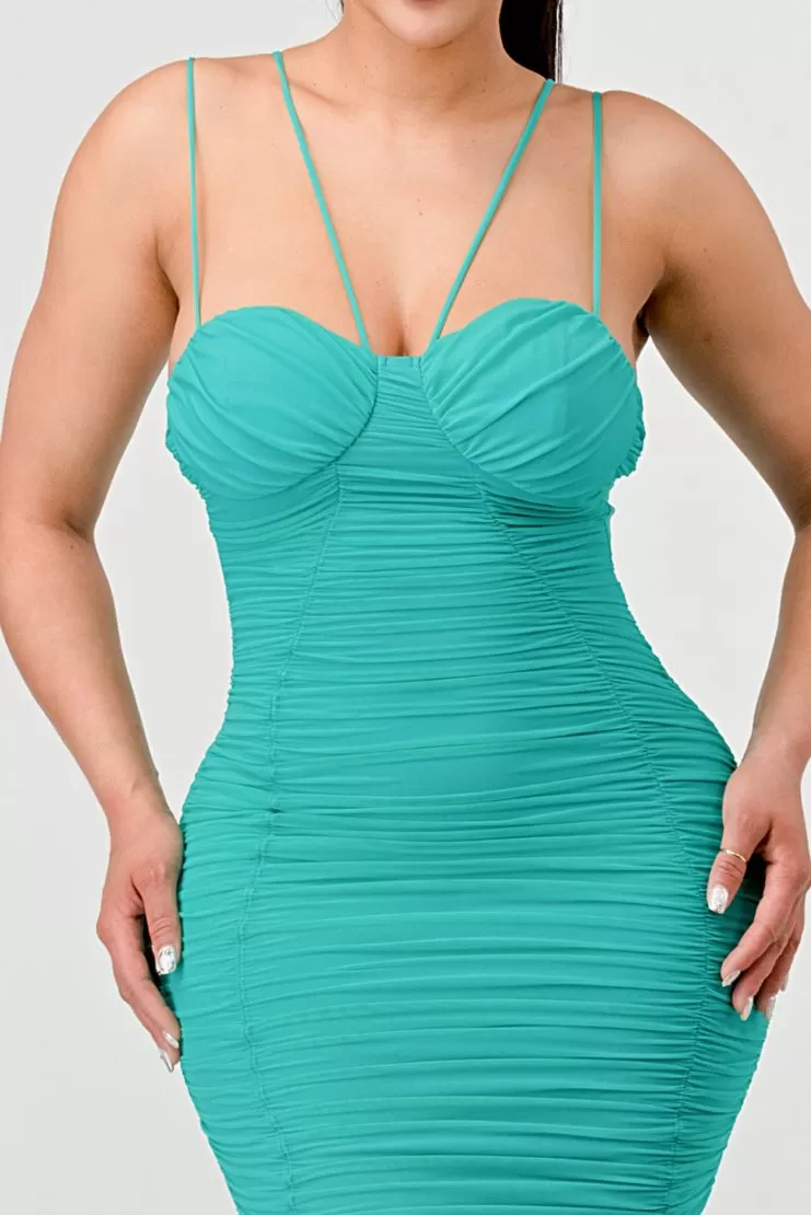 Tiffany Turquoise Ruched Bodycon Midi