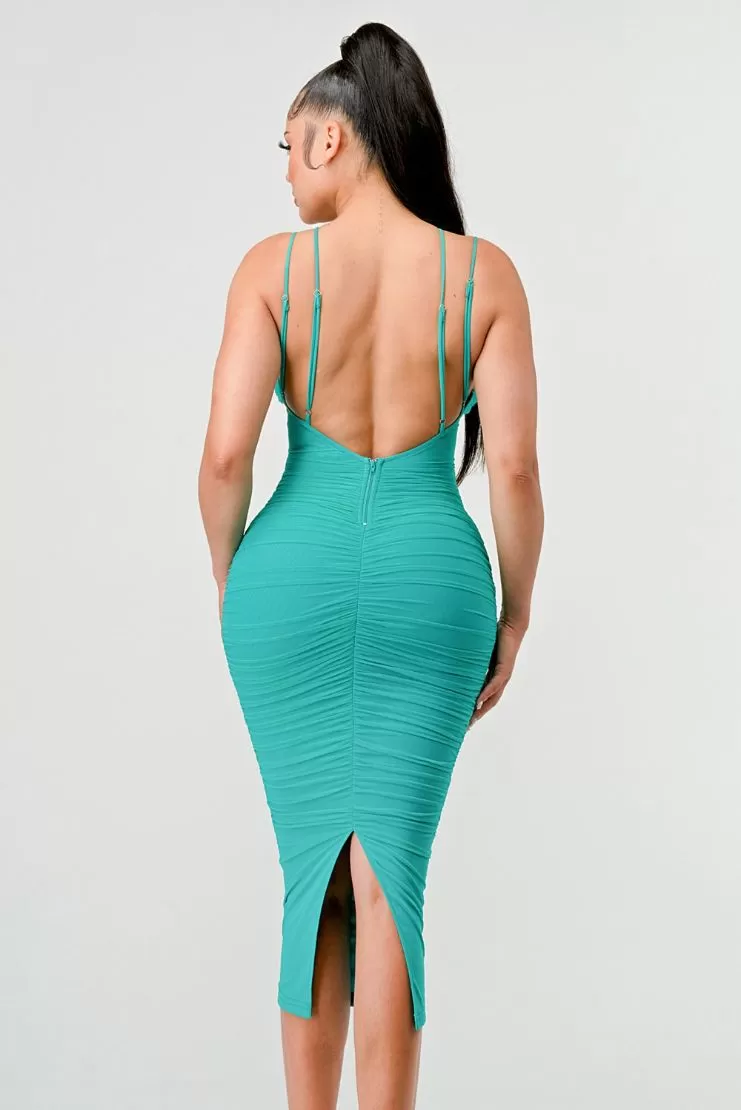 Tiffany Turquoise Ruched Bodycon Midi