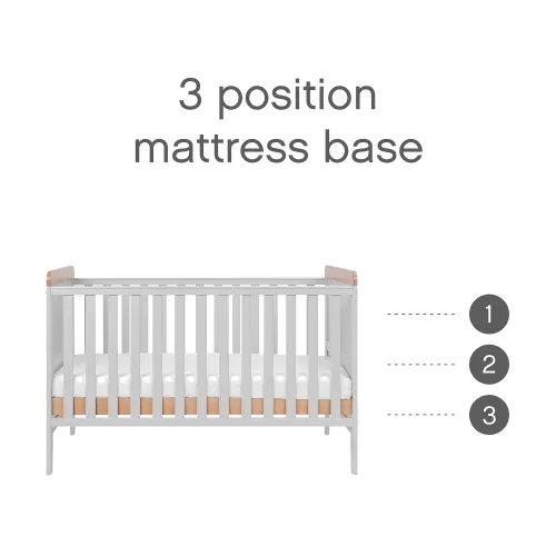 Tutti Bambini Rio Cot Bed with Cot Top Changer & Mattress - Dove Grey/Oak