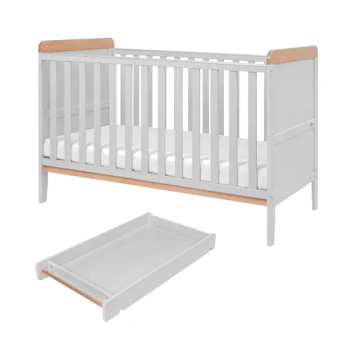 Tutti Bambini Rio Cot Bed with Cot Top Changer & Mattress - Dove Grey/Oak