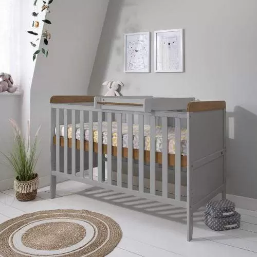 Tutti Bambini Rio Cot Bed with Cot Top Changer & Mattress - Dove Grey/Oak