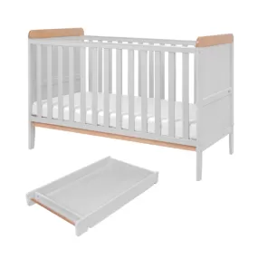 Tutti Bambini Rio Cot Bed with Cot Top Changer & Mattress - Dove Grey/Oak