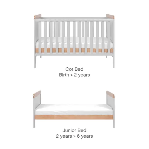 Tutti Bambini Rio Cot Bed with Cot Top Changer & Mattress - Dove Grey/Oak