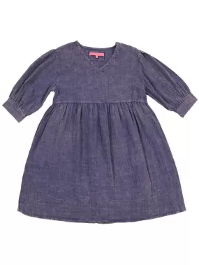 V-Neck Gauze Dress in Indigo