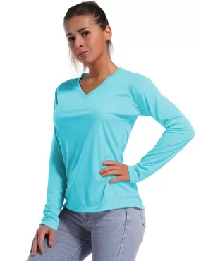 V Neck Long Sleeve Athletic Shirts blue