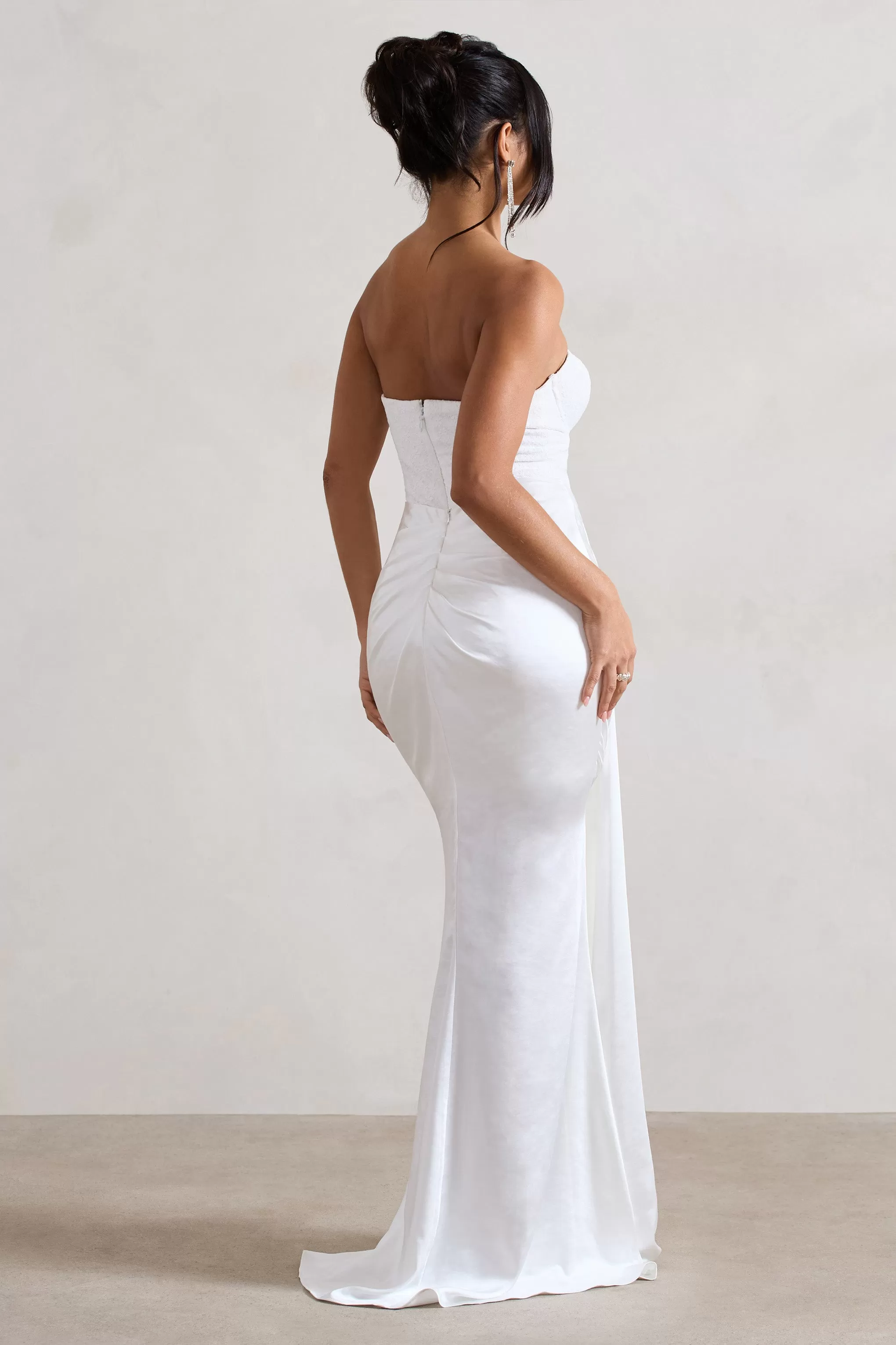 Valencia | Cream Lace Corset Maxi Dress With Detachable Skirt