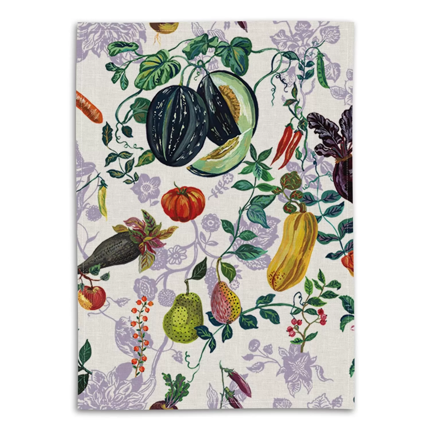 'Veggies Mauve' Linen Tea Towel