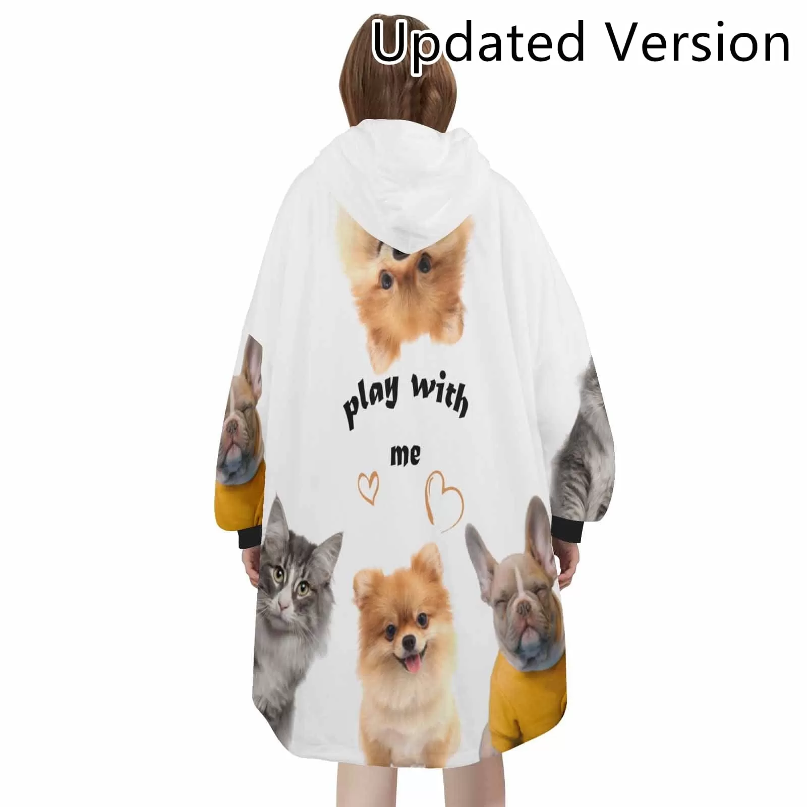 Wearable Blanket Custom Pet Faces Play With Me Blanket Hoodie for Women Personalized Oversized Hoodie Fleece Blanket Photo Gifts