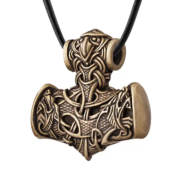 Wolves & Raven Mjolnir - Bronze or Sterling Silver