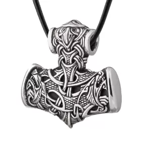 Wolves & Raven Mjolnir - Bronze or Sterling Silver