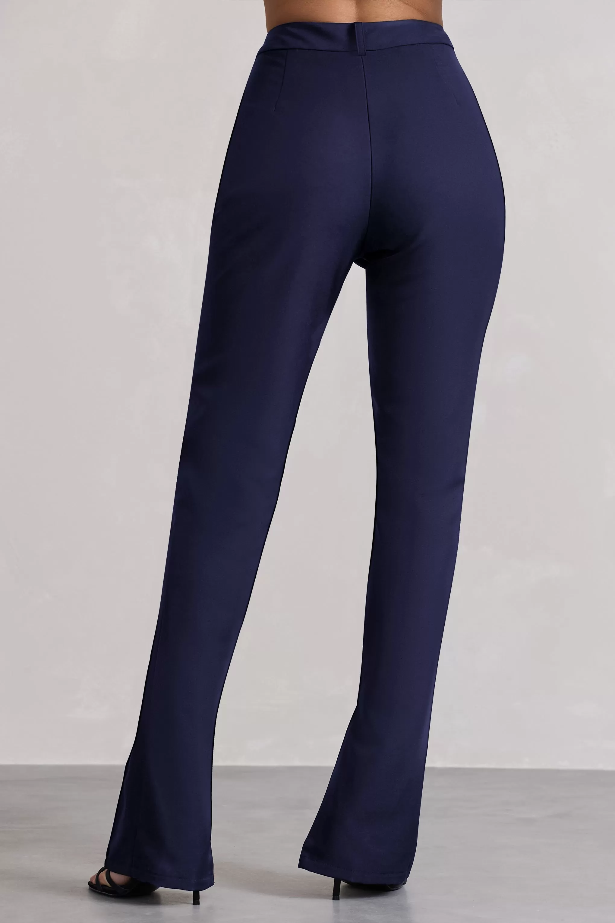 Wonder Woman | Navy High Waist Straight Leg Trousers With Hem Split